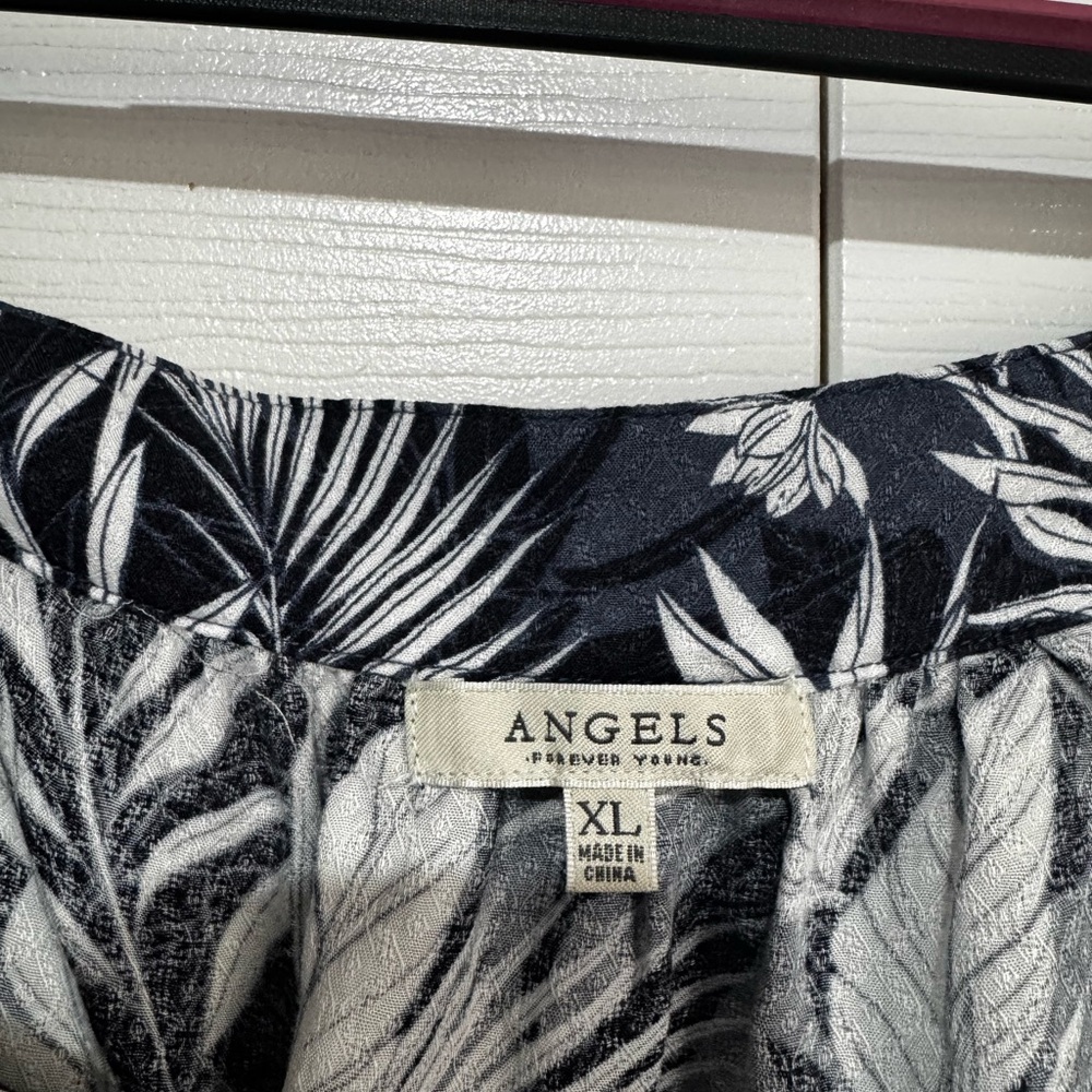 Angels Navy and White Leaf Print Blouse - Picture 2 of 2
